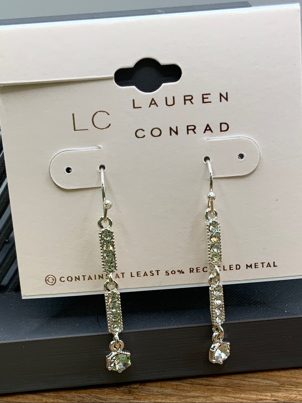 LC Lauren Conrad Silver Clear Crystal Linear Drop Earrings